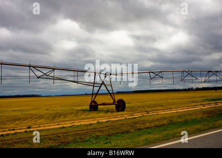 Feld-Hof und ein Center Pivot-Bewässerungs-System Stockfoto