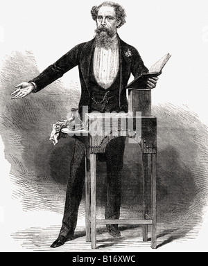 Charles Dickens eine Lesung. Charles Dickens, 1812 - 1870 Deutsch Thema. Zeichnung von George C Leighton, veröffentlicht im Jahr 1870. Stockfoto