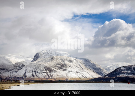 Ben Nevis von Corpach, Schottische schnee winter Berglandschaften, Schottland, Großbritannien Stockfoto