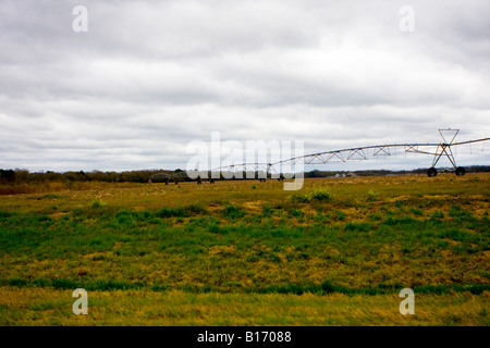 Feld-Hof und ein Center Pivot-Bewässerungs-System Stockfoto