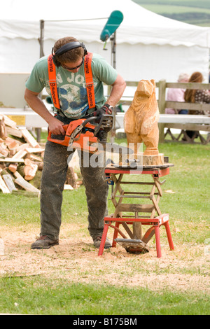 Kettensäge-Skulptur eines Bären Stockfoto