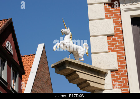 Skulptur Eines Einhorns Lüneburg Niedersachsen Deutschland Skulptur eines Einhorns Lüneburg-Niedersachsen-Deutschland Stockfoto