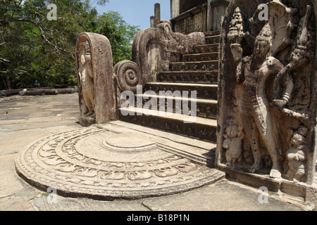 Mondstein, Polonnaruwa, Sri Lanka. Stockfoto