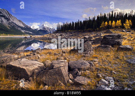 Medicine Lake - Jasper Nationalpark, Alberta, Kanada. Stockfoto