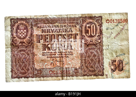 50 kroatische Kuna Banknote aus dem Jahr 1941 Stockfoto