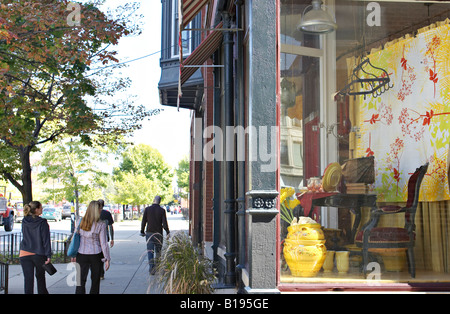 ILLINOIS-Chicago-Home Furnishings speichern auf Division Street Shopper hinunter Bürgersteig Einkaufsviertel Stockfoto