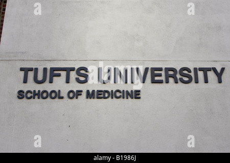 MASSACHUSETTS-Boston-Schild an der Tufts University School of Medicine Stockfoto