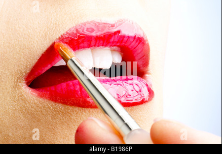 Nahaufnahme von eine 26 Jahre alte rote Lippen Lippenstift, Montreal, Quebec, Kanada Stockfoto