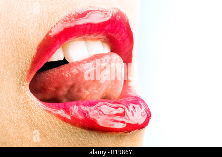 Nahaufnahme von eine 26 Jahre alte rote Lippen Lippenstift, Montreal, Quebec, Kanada Stockfoto