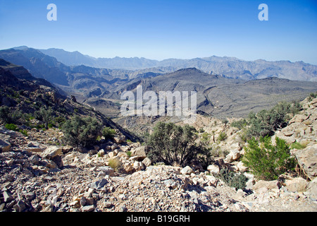 Oman, westlichen Hajar-Gebirge. Westlich von den Küstengebieten liegt die Hochebene von zentralen Oman und der westlichen Al Hajar-Gebirge. Stockfoto