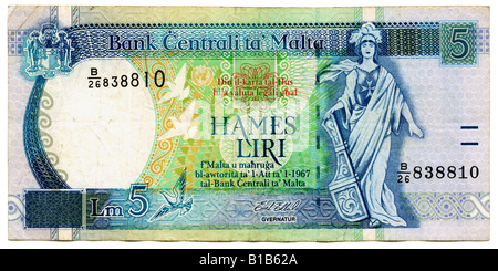 Maltesische-Lira Banknote, close-up Stockfoto