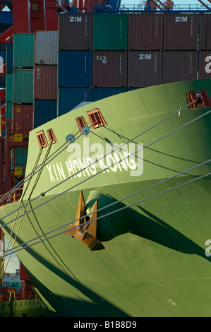 Deutschland, Hamburg, Containerterminal, Frachtschiff Stockfoto