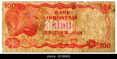 100-Rupiah-Banknote, Nahaufnahme Stockfoto