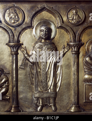 Bildende Kunst, religiöse Kunst, Heiligen, Evangelist Markus, Relief, Altar, Vorderseite, Detail, etwa aus dem 10. Jahrhundert, Schatzkammer von San Marco, Venedig, Italien,, Artist's Urheberrecht nicht geklärt zu werden. Stockfoto