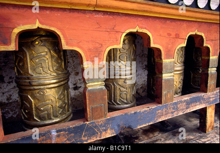 Bhutan Bumthang Valley Jakar Petsheling Kloster Gebetsmühlen Stockfoto