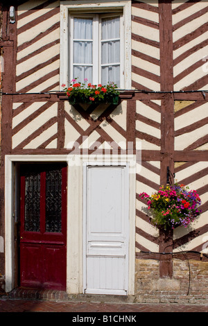 Halbe Fachwerkhaus Detail, Beuvron En Auge, Normandie, Frankreich Stockfoto