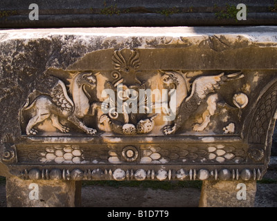 Relief auf den Tempel des Apollo, Didim, Türkei Stockfoto