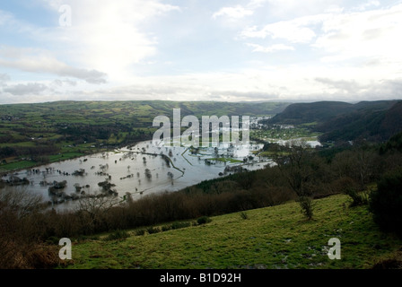 Überschwemmungen in Conwy Valley Stockfoto