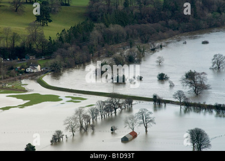 Überschwemmungen in Conwy Valley Stockfoto