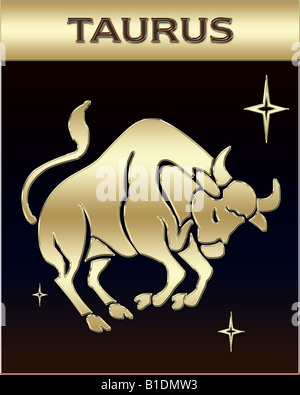 Golden Zodiac Sign Illustration mit Namen Stockfoto