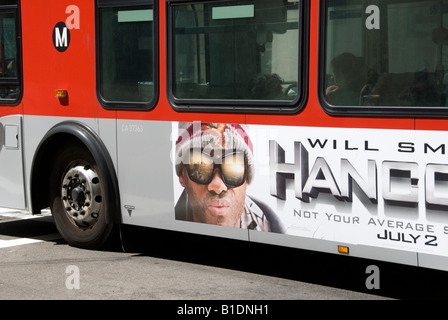 Will Smith auf der Los Angeles Bus Werbung für seinen Film "Hancock". Stockfoto