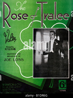 Rose of Tralee Music Blatt Abdeckung für die 1930er Jahre irisches Lied vorgestellt und von Joe Loss ausgestrahlt Stockfoto