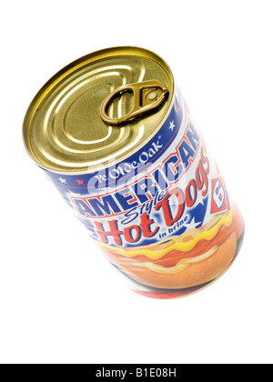 Dose mit Hot Dog Würstchen Stockfoto