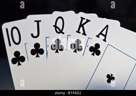 wirklich Glück royal Straight Flush beim Poker Kartenspiel Stockfoto