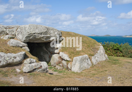 Innisidgen oberen Grabkammer, St. Marien, Scilly-Inseln Stockfoto