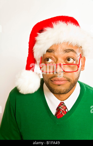 Afrikanischer Mann Hut Santa Claus Stockfoto
