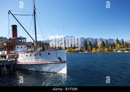 TSS Earnslaw Lake Wakatipu und die Remarkables Queenstown Otago Süd-Insel Neuseeland Stockfoto