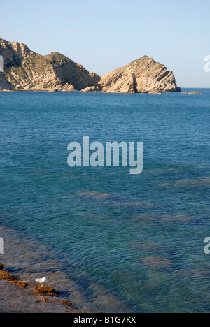 Blick vom betauchen Bereich auf Cabo San Martin und Prim Cap, Javea / Xabia, Provinz Alicante, Comunidad Valenciana, Spanien Stockfoto