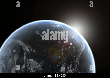 Sonne Schwellenländern über Planetenerde Stockfoto