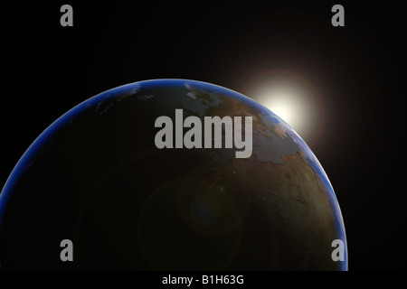 Sonne Schwellenländern über Planetenerde Stockfoto