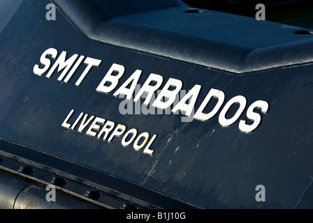 Nahaufnahme von Schlepper Boot Typenschild Liverpool Stockfoto