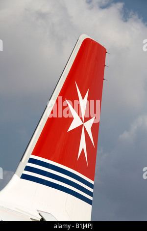 Air Malta Flugzeuge Schwanzflosse am Malta International Airport Stockfoto