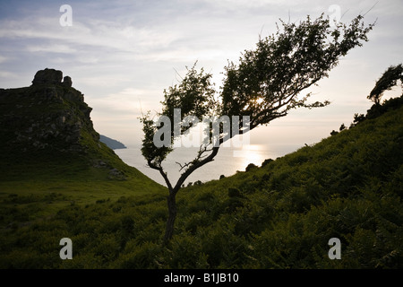 Sonnenuntergang über den Bristolkanal vom Tal der Felsen, Lynton, Exmoor National Park, Devon, England, Vereinigtes Königreich Stockfoto