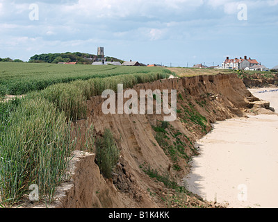 Getreide in der Nähe von weichen, sandigen Steilküste angebaut werden und rutschen Strand unter happisburgh Norfolk England England Stockfoto