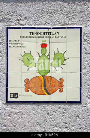 Wegweiser für Tenochtitlan, antike Stadt der Azteken, Zocalo Platz, Plaza De La Constitución, Mexiko-Stadt Stockfoto