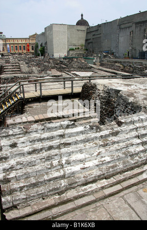 Die Überreste der großen Pyramide Templo Mayor, Tenochtitlan, Zocalo Platz, Plaza De La Constitución, Mexico City, Mexiko Stockfoto