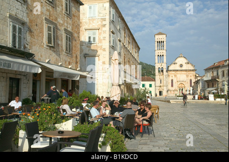 Trg Svetog Stjepana Hauptplatz, Stadt Hvar, Hvar, Kroatien Stockfoto