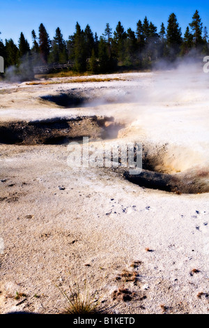 Bild Blick auf eine Reihe von dampfenden Fumarolen in West Thumb Geyser Basin im Yellowstone National Park Stockfoto