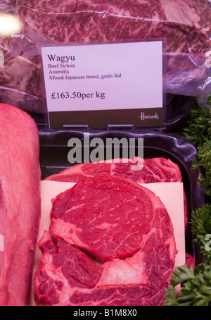 Wagyu Rindfleisch Sirloin Steak Harrods Food Hall London Stockfoto