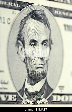 Portrait von Abraham Lincoln auf die fünf-Dollar-Schein Stockfoto