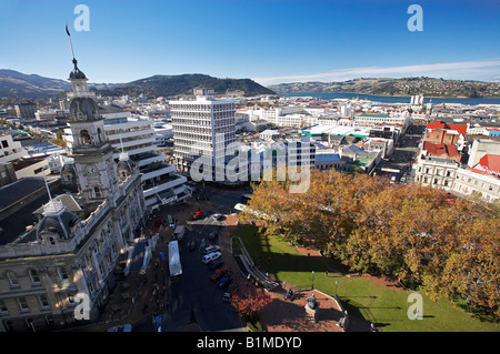 Uhrturm kommunale Kammern und Octagon Dunedin Otago Süden Insel Neuseeland Stockfoto