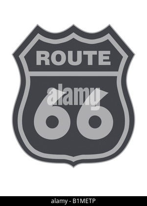 Route 66 Schild, auf weißen Hintergrund isoliert Stockfoto