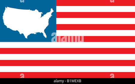 USA Karte Kontur auf USA-Flagge statt Sterne Stockfoto