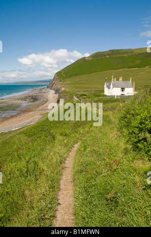 abgelegenen Haus auf dem Küstenpfad Ceredigion an Wallog zwischen Aberystwyth und Borth, Cardigan Bay Wales UK - auf der Suche nach Norden Stockfoto