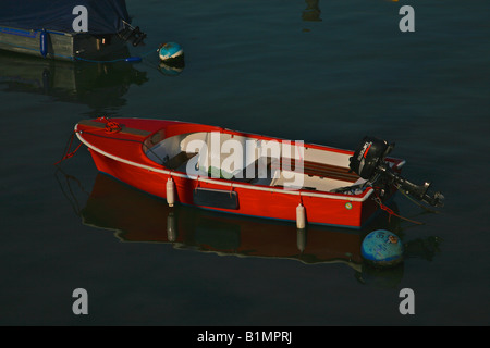 Rotes Boot am Fluss Dart Stockfoto