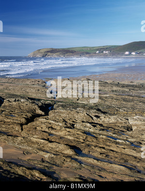 Croyde Bay und die Landzunge von Baggy Point, Croyde, Devon, England Stockfoto